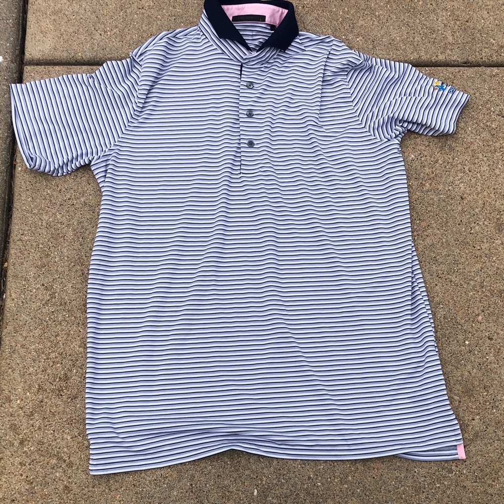 Greyson Navy and Pink Collar Striped Polo